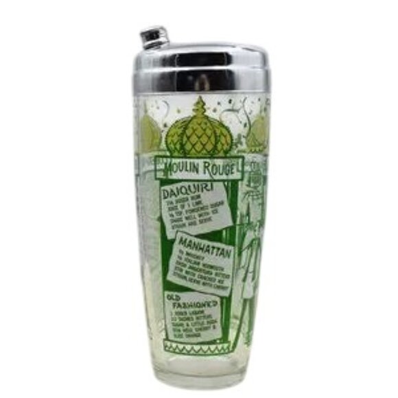 MCM Vintage B.A.R Associates Graphic Cocktail Shaker with Drink Recipes Barware - Picture 2 of 7